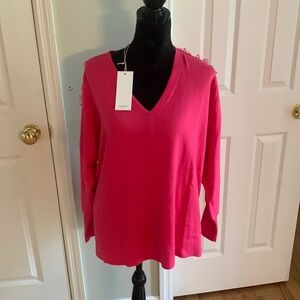 NWT J. Society Hot Pink Fringe V Neck Sweater- Size L